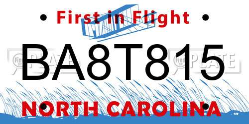 BA8T815 North Carolina License Plate