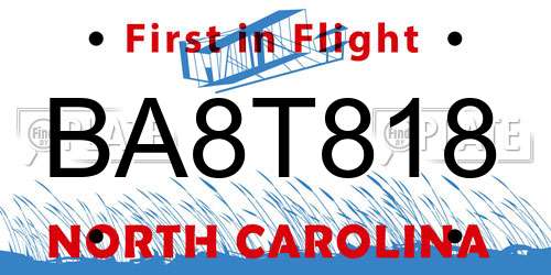 BA8T818 North Carolina License Plate