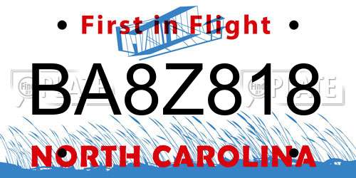 BA8Z818 North Carolina License Plate