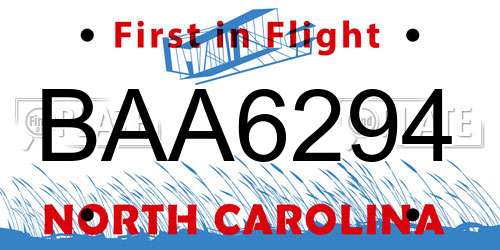 BAA6294 North Carolina License Plate