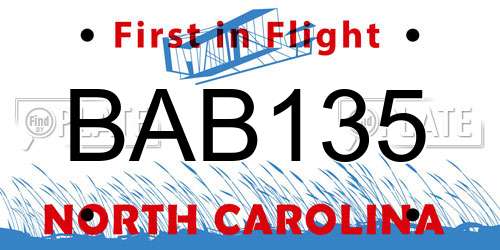 BAB135 North Carolina License Plate