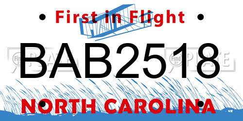 BAB2518 North Carolina License Plate
