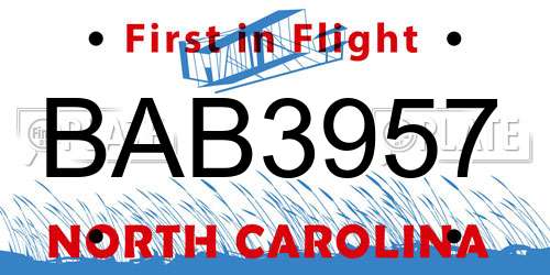 BAB3957 North Carolina License Plate