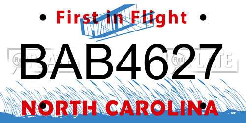 BAB4627 North Carolina License Plate