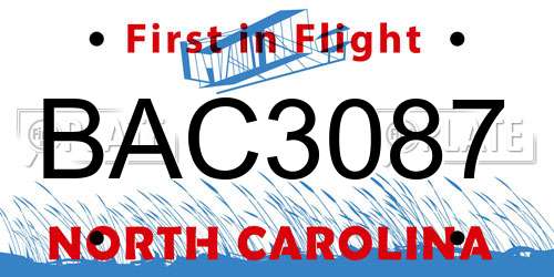 BAC3087 North Carolina License Plate