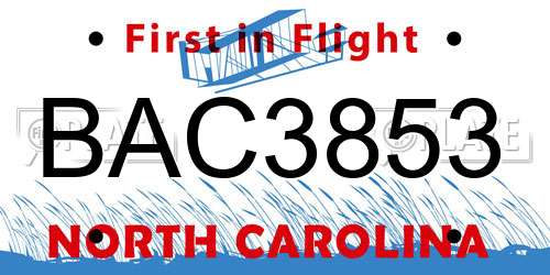 BAC3853 North Carolina License Plate