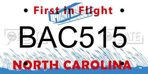BAC515 North Carolina License Plate