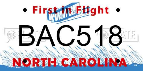 BAC518 North Carolina License Plate