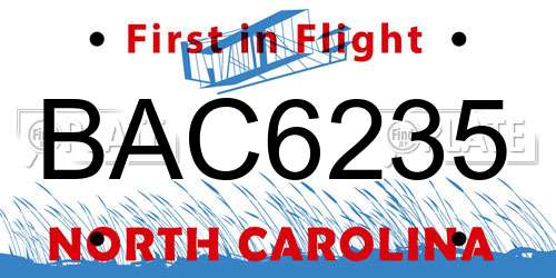 BAC6235 North Carolina License Plate