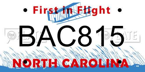 BAC815 North Carolina License Plate