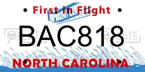 BAC818 North Carolina License Plate