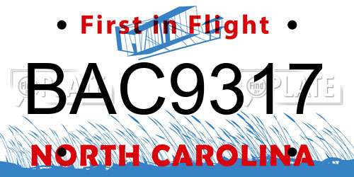 BAC9317 North Carolina License Plate