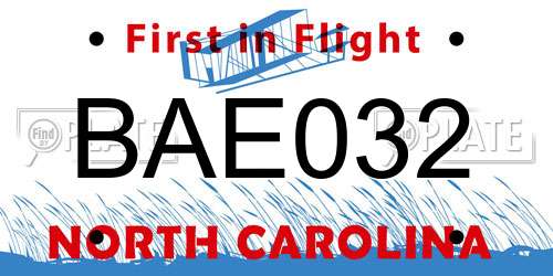 BAE032 North Carolina License Plate