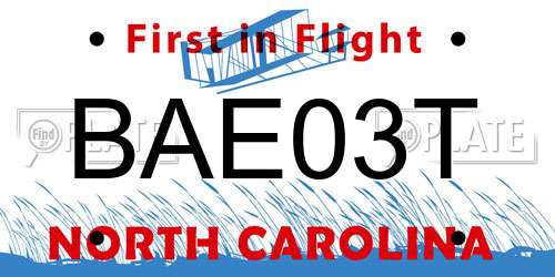 BAE03T North Carolina License Plate