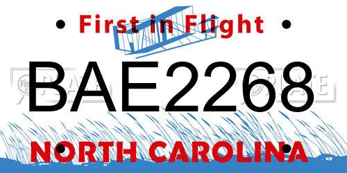 BAE2268 North Carolina License Plate