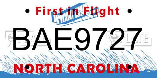 BAE9727 North Carolina License Plate