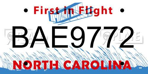 BAE9772 North Carolina License Plate