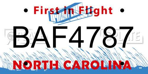 BAF4787 North Carolina License Plate