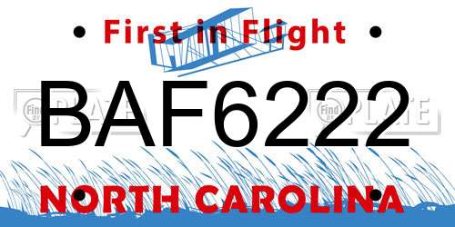 BAF6222 North Carolina License Plate
