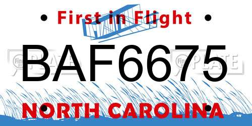 BAF6675 North Carolina License Plate