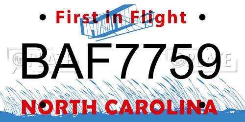 BAF7759 North Carolina License Plate