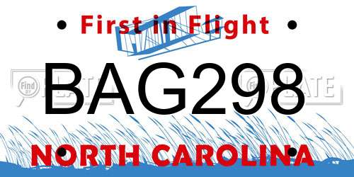 BAG298 North Carolina License Plate