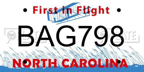 BAG798 North Carolina License Plate