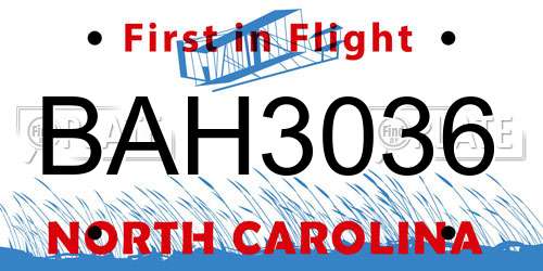 BAH3036 North Carolina License Plate