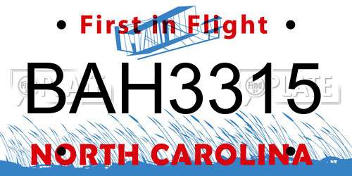 BAH3315 North Carolina License Plate