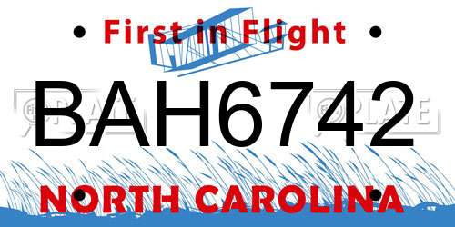 BAH6742 North Carolina License Plate