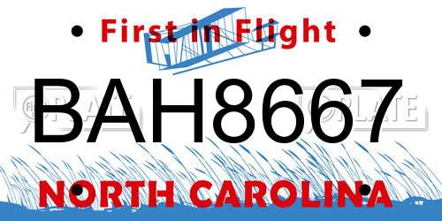 BAH8667 North Carolina License Plate