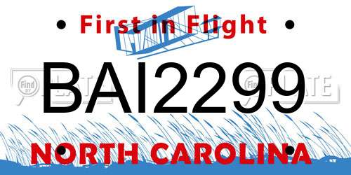 BAI2299 North Carolina License Plate