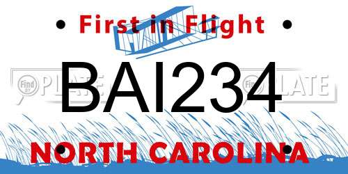 BAI234 North Carolina License Plate