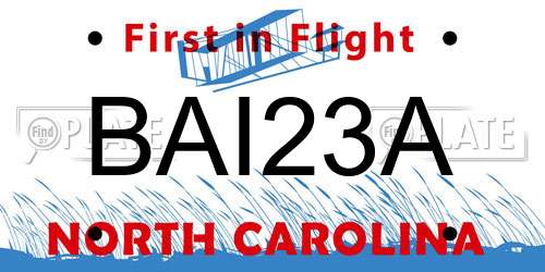 BAI23A North Carolina License Plate