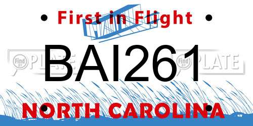 BAI261 North Carolina License Plate
