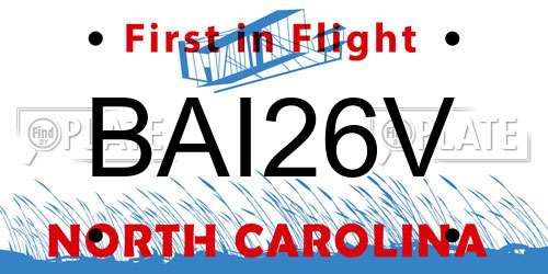 BAI26V North Carolina License Plate