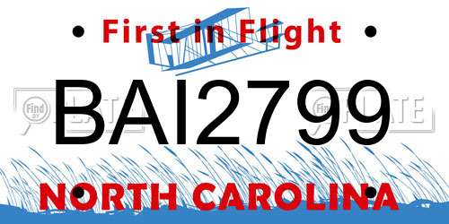 BAI2799 North Carolina License Plate