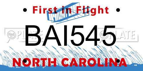 BAI545 North Carolina License Plate