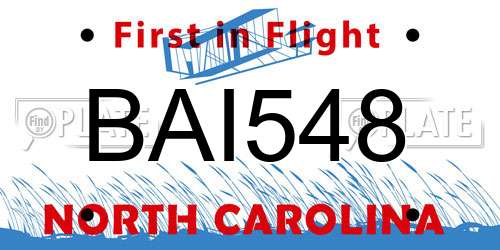 BAI548 North Carolina License Plate