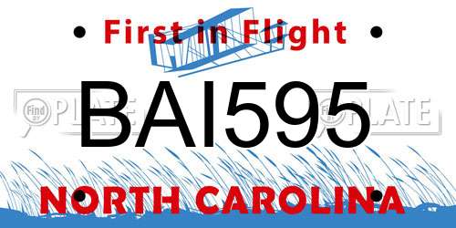 BAI595 North Carolina License Plate