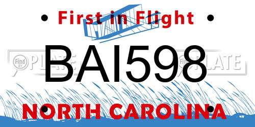 BAI598 North Carolina License Plate