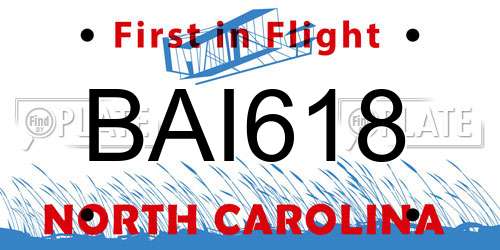 BAI618 North Carolina License Plate