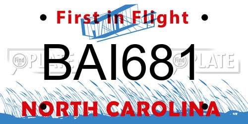 BAI681 North Carolina License Plate
