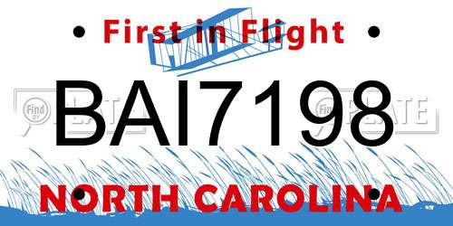 BAI7198 North Carolina License Plate