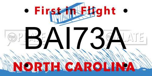 BAI73A North Carolina License Plate