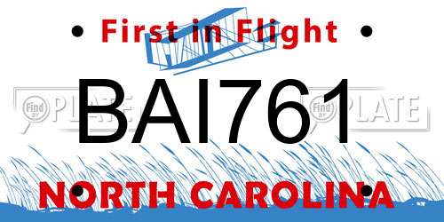 BAI761 North Carolina License Plate
