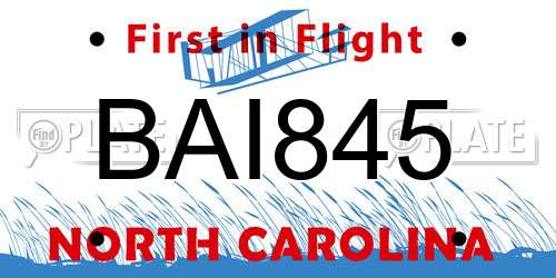 BAI845 North Carolina License Plate