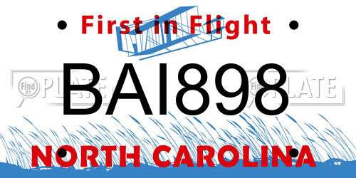BAI898 North Carolina License Plate