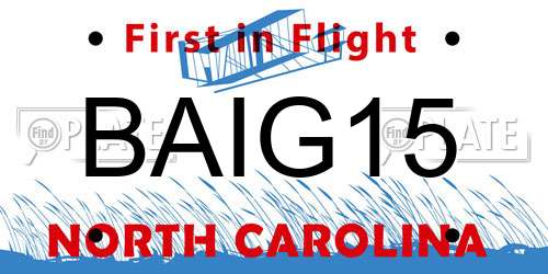 BAIG15 North Carolina License Plate