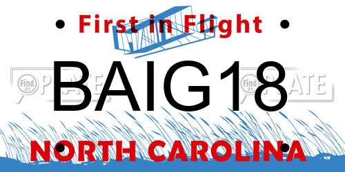 BAIG18 North Carolina License Plate